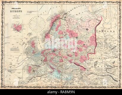 1862 Johnson, Carte de l'Europe. Repensé par Gibon. L'art classique avec une touche moderne repensé Banque D'Images