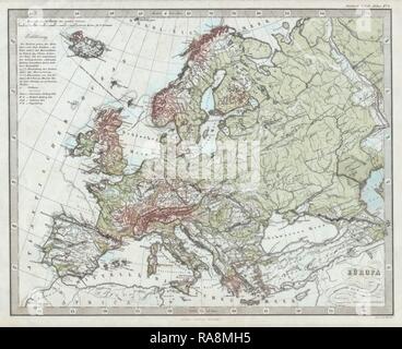 1862, Stieler carte physique de l'Europe. Repensé par Gibon. L'art classique avec une touche moderne repensé Banque D'Images