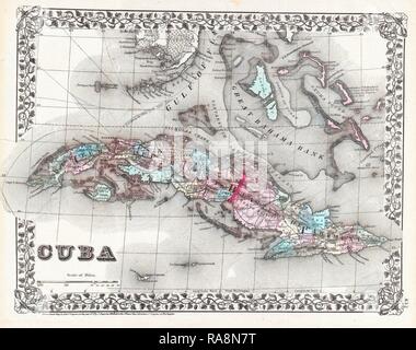 1872, Mitchell Carte de Cuba et les Bahamas. Repensé par Gibon. L'art classique avec une touche moderne repensé Banque D'Images