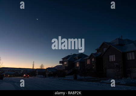 Lune avec Jupiter ci-dessous et Vénus au-dessus ; Laramie, Wyoming Banque D'Images