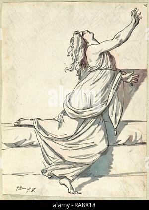 Jacques-Louis David, une femme affolée, la tête rejetée en arrière, le français, 1748 - 1825, 1775-80, plume et encre noire repensé Banque D'Images