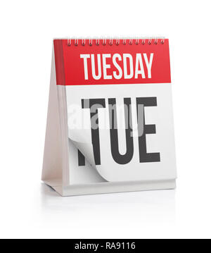Calendrier de la semaine, le mardi, la page isolated on White Banque D'Images
