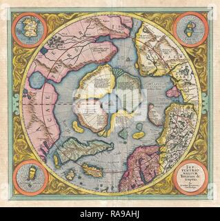 En 1606, Mercator Hondius Carte de l'Arctique, première carte du pôle Nord. Repensé par Gibon. L'art classique avec un style moderne repensé Banque D'Images