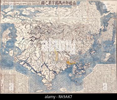 1710, premier bouddhiste Japonais carte du monde montrant l'Europe, l'Amérique et l'Afrique. Repensé par Gibon. L'art classique repensé Banque D'Images