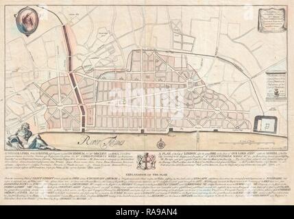 1744 Wren, Plan de Londres, en Angleterre. Repensé par Gibon. L'art classique avec une touche moderne repensé Banque D'Images