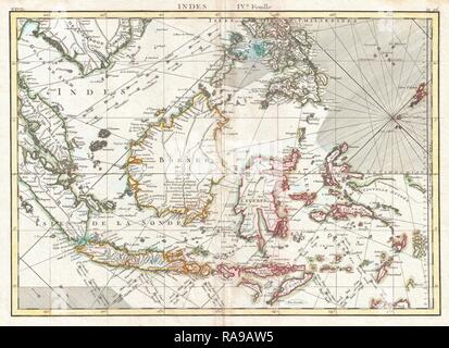 1770, Bonne carte des Indes orientales, Java, Sumatra, Bornéo, Singapour, Rigobert Bonne 1727 - 1794, l'un des plus repensé Banque D'Images