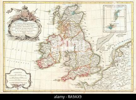 1771 Zannoni, Carte des îles Britanniques, l'Angleterre, Ecosse, Irlande. Repensé par Gibon. L'art classique avec un style moderne repensé Banque D'Images