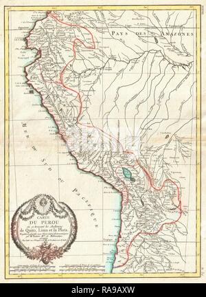 1775, Bonne Carte du Pérou, Équateur, Bolivie, et l'ouest de l'Amazonie, Rigobert Bonne 1727 - 1794, l'un des plus repensé Banque D'Images