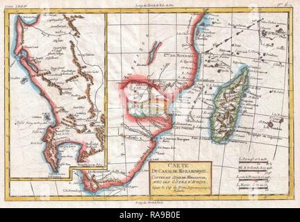 1780, Raynal et bonne carte de l'Afrique du Sud, Zimbabwe, Madagascar et le Mozambique, Rigobert Bonne 1727 - 1794, l'un de repensé Banque D'Images