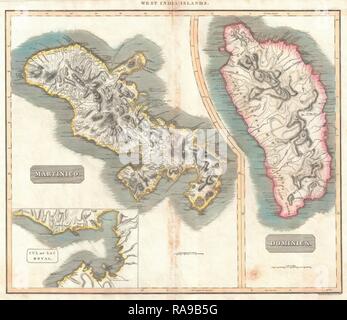 1814, Thomson Carte de la Martinique et la Dominique, West Indies , John Thomson, 1777 - 1840, était un cartographe écossais repensé Banque D'Images