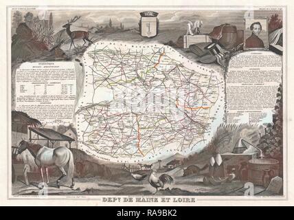 1852, Levasseur Plan du Département de Maine et Loire, France. Repensé par Gibon. L'art classique avec une touche moderne repensé Banque D'Images