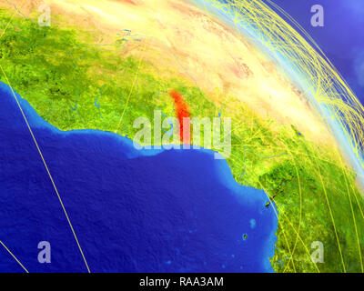 Le Togo à partir de l'espace sur la planète Terre avec le modèle de réseau. Concept de la technologie numérique, la connectivité et les voyages. 3D illustration. Éléments de cette image Banque D'Images