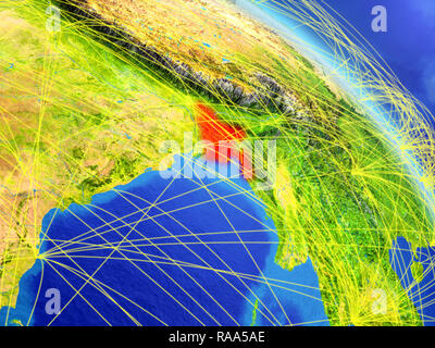 Le Bangladesh à partir de l'espace sur la planète Terre avec le modèle de réseau. Concept de la technologie numérique, la connectivité et les voyages. 3D illustration. Éléments de cette Banque D'Images