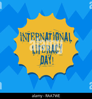 Signe texte montrant la Journée internationale de l'alphabétisation. Événement annuel célébré photo conceptuelle le 8 septembre vide joint avec Shadow pour l'emblème de l'étiquette Monog Banque D'Images