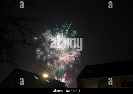 D'artifice qui explose dans le ciel de nuit Banque D'Images