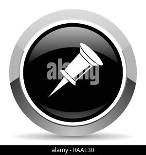Broche en acier vecteur icône. Frontière Chrome bouton web ronde. Bouton-poussoir en métal argenté. Illustration de Vecteur