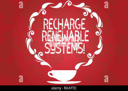 L'écriture de texte Word Recharger systèmes renouvelables. Concept d'affaires pour l'énergie propre et durable et non polluante Tasse et soucoupe avec Paisley Design comme Banque D'Images