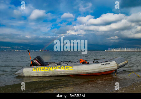 Greenpeace zodiak, Jericho Beach, Vancouver, Colombie-Britannique, Canada, Banque D'Images