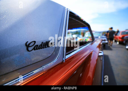 Canberra, Australie. 3 janvier, 2019. Une voiture est remonté exposée au parc des expositions au cours de la voiture Summernats festival à Canberra, Australie, 3 janvier 2019. Organisé chaque année à Canberra depuis 1987, cette année, l'Summernats ouverte au public le jeudi et durera pour le 6 janvier. Summernats a été la plus grande puissance et les plus connus en Australie, et il attire les touristes à Canberra de tout le pays. Pendant le festival, les gens apprécieront montrent la dérive, ville croisière, l'épuisement professionnel et d'autres montrent des performances excitantes. Source : Xinhua/Alamy Live News Banque D'Images