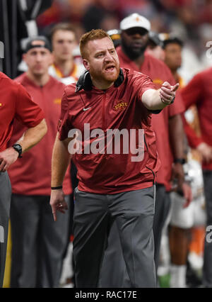 San Antonio, TX, USA. 28 Dec, 2018. Iowa State coach, Alex, Golesh à la NCAA football Valero Alamo Bowl entre l'Iowa State Cyclones et la Washington State Cougars chez Alamo Stadium à San Antonio, TX. (Photographe complète absolue & Company Crédit : Joe Calomeni MarinMedia.org/Cal/Sport Media) Credit : csm/Alamy Live News Banque D'Images