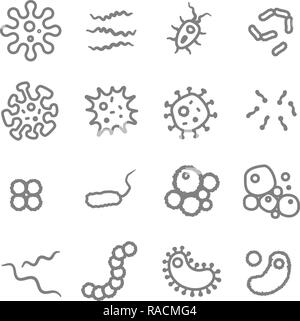 Ensemble d'icônes de ligne de vecteur de bactéries. Colonie de bactéries, virus, Pétri, la maladie, l'germe, microbe et plus encore. Illustration de Vecteur