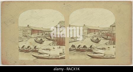 Bateaux dans la baie de Hou-Tschou, Chine, LG Frères et Cie, 1850 - 187. Repensé par Gibon. L'art classique avec un style moderne repensé Banque D'Images