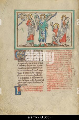 Saint John mange le livre reçu de l'Ange, Londres (probablement), l'Angleterre, environ 1255 - 1260 Couleurs d'or, Tempera, repensé Banque D'Images