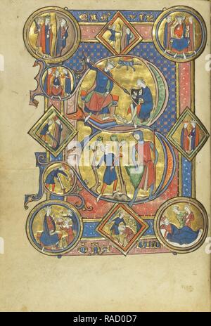 B Initial : David jouant de la harpe et David et Goliath, Paris, France, environ 1250 - 1260 couleurs, Tempera, feuille d'or repensé Banque D'Images