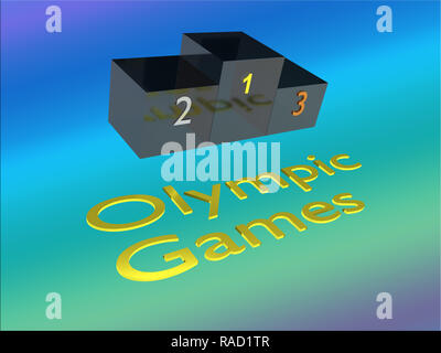 Illustration 3D Jeux Olympiques de titre avec un podium, et un dégradé de couleur en arrière-plan Banque D'Images