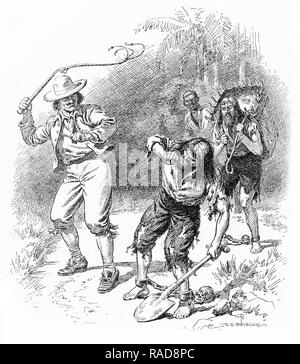 Gravure d'un mandant au travail, fouettant ses hommes. À partir d'une gravure originale à l'Annuel 1925 Garçons propre. Banque D'Images