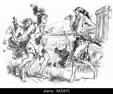 Gravure d'une confrontation entre les hommes de l'âge de pierre. À partir d'une gravure originale à l'Annuel 1925 Garçons propre. Banque D'Images