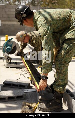 Les membres en service de l'United States, la Thaïlande, Singapour et de contribuer à la construction d'un nouvel auditorium à Ban Nong Mi École, Buri Ram province, en Thaïlande, au cours de l'exercice Cobra Gold, le 1 février 2017. Gold Cobra 17 assure la cohérence de l'accent sur l'action civique humanitaire (HCA), l'engagement communautaire, et les activités menées au cours de l'exercice pour répondre aux besoins et intérêts humanitaires des populations civiles de la région. Banque D'Images