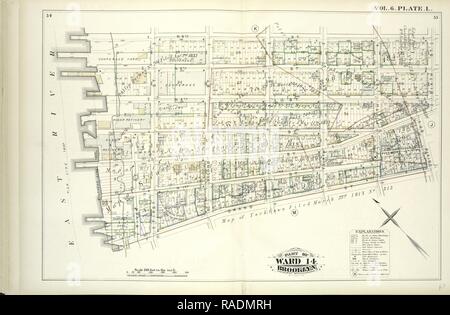 Tome 6. Plaque, L. Site lié par N.la 6e Rue, sixième St., grand fleuve, East River, y compris N.5th St., N.4ème rue, N.3e st repensé Banque D'Images