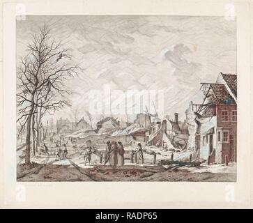 Rapenburg Leiden vue après le désastre de la poudre le 12 janvier 1807, Leendert Overbeek, 1807 - 180. Repensé Banque D'Images