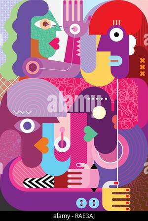 Résumé de l'oeuvre graphique moderne de quatre personnes. Groupe de personnes vector illustration. Illustration de Vecteur