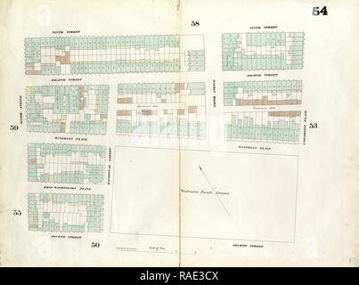 54 de la plaque : Site délimité par la 9e Rue, Université, 4e Rue, 6e Avenue. 1857, 1862, Perris et Browne, nouveau repensé Banque D'Images