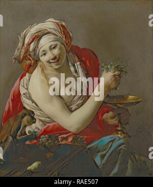 Bacchante avec un singe, Hendrick ter Brugghen (Néerlandais, 1588 - 1629), 1627, huile sur toile, 102,9 × 89,2 cm (1,2 × 35 40 repensé Banque D'Images