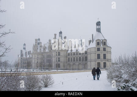 "Château de Chambord", un château de style Renaissance, est enregistré comme site du patrimoine mondial de l'UNESCO et site historique national (français "Monument hist Banque D'Images