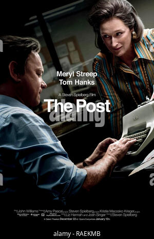 La Poste (2017) réalisé par Steven Spielberg et mettant en vedette Meryl Streep, Tom Hanks, Sarah Paulson et Matthew Rhys. La véritable histoire de Katharine Graham, éditeur du Washington Post, et la lutte du journal de publier les documents du Pentagone sur les politiques et militaires US par Daniel Ellsberg en 1971. Banque D'Images