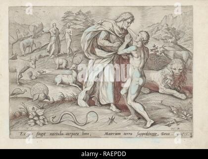 Création d'Adam, Johann Sadeler (I), Gerard de Jode, 157. Repensé par Gibon. L'art classique avec une touche moderne repensé Banque D'Images