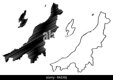 La Préfecture de Niigata (divisions administratives du Japon, préfectures du Japon) map vector illustration, scribble sketch carte Niigata Illustration de Vecteur