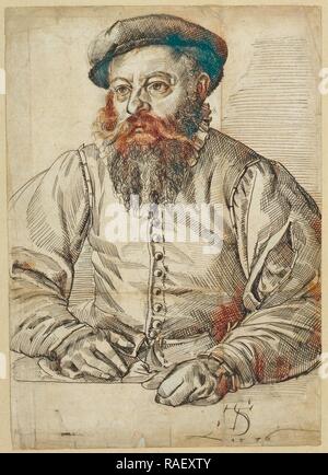 Portrait d'un homme barbu, Tobias Stimmer, Suisse (1539 - 1584), 1576, plume et encre noire et brune sur craie noire repensé Banque D'Images