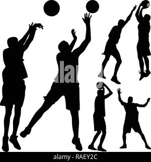 Ensemble de six joueurs de basket-ball en action Illustration de Vecteur
