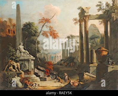 Paysage avec ruines classiques et des chiffres, Marco Ricci (Italien, 1676 - 1730), et Sebastiano Ricci (Italien, 1659 repensé Banque D'Images