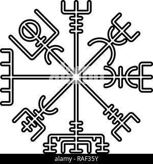 Vegvisir compas compas de navigation galdrastav runique icône symbole vecteur de couleur noire style télévision je simple image Illustration de Vecteur