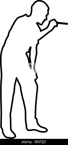Médecin se pencha à la tenue d'une spatule pour examiner la gorge oto-rhino-laryngologiste examine les amygdales de la gorge de couleur noire je vecteur icône style télévision ima simple Illustration de Vecteur