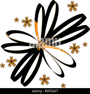 Liens illustration formant une fleur avec image 3D en noir et jaune doré couleur avec fond blanc Banque D'Images