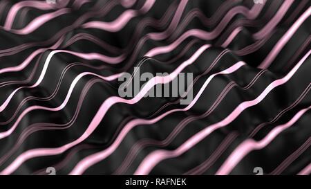 Abstract wavy noir et fond rose. Illustration 3D render Banque D'Images