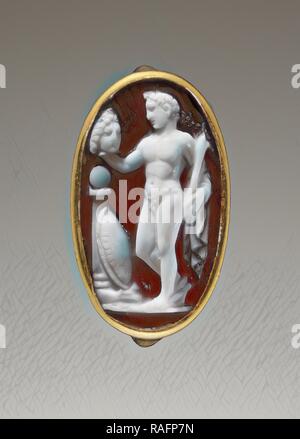 Cameo avec Persée tenant la tête de Méduse, 25 av. J.-A.D. 25, Cameo : blanc sur marron sardonyx, bague : or, 1,8 × 1 cm (11 repensé Banque D'Images