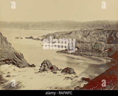 Vue de la côte de Mendocino, Carleton Watkins (américain, 1829 - 1916), Mendocino, California, United States, repensé négatif Banque D'Images